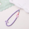 Detail of beaded phone strap featuring purple macaron beads and transparent heart charms - Phone Chain / K1859 Planet+Candy Purple