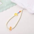 Detail of beaded phone strap with colorful heart and candy acrylic charms on white base - Phone Chain / K1856 Duck+Candy White