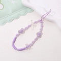 Detail of purple beaded phone strap with heart pendant and transparent bow charm - Phone Chain / K1054 Double Heart Purple Phone Chain
