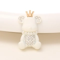 Close-up of crown bear charm with pearl necklace and rhinestone details for DIY crafts - Crown Bear (D1759) / White