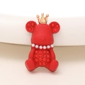 Close-up of red crown bear accessory with sparkling red rhinestones and white pearls - Crown Bear (D1756) / Red