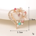 Close-up of heart floral brooch with white opal flowers and colorful rhinestones, 3.8x3.5cm - Flower Heart