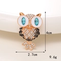 Detailed dimensions of a golden owl brooch with white crystals and blue eyes - Gold Enamel Owl