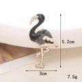 Macro detail of enamel flamingo brooch with rhinestones showing 5.2cm height dimension - Alloy / D148 Flamingo (Gray)