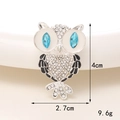 Detail view of owl accessory showing 4cm x 2.7cm size and blue rhinestone eyes - Silver Enamel Owl