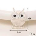 Macro view of silver owl brooch with white imitation pearls and dimensions 4x3cm - Silver Pearl Owl