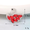 Detailed swan brooch measurements showing 3.3cm width and 2.8cm height with red crystals - Bright Red Swan Style (D1187)