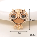 Exquisite golden owl brooch with amber gemstone and sparkling rhinestone eyes - Gold Base Champagne Owl
