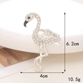 Detailed size view of flamingo brooch with white rhinestones measuring 6.2cm by 4cm - Alloy / D1142 Full Diamond Flamingo (Silver)