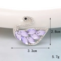 Detailed view of silver swan brooch with purple gemstones and dimensions 3.3x2.8cm - Purple Swan Style (D1188)