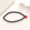 Bijou de téléphone élégant avec perles noires et pendentif coeur rouge pour femme - K635 Chaîne Téléphone Noire (K635)