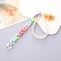 Colorful acrylic phone chain featuring pearl accents and a translucent orange bear charm - K864 Acrylic Chain Bear