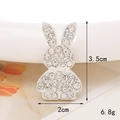 Ciondolo a forma di coniglio in lega di zinco con strass trasparenti da 3,5x2cm e peso 6,8g - Coniglio Argentato (D927)