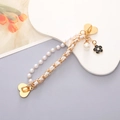 Detail of colorful acrylic pearl heart buckle phone chain with camellia charm and beads - K899 White Leather Interwoven Chain (Heart Clasp)