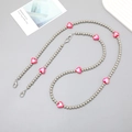 Silberne Perlen-Handykette mit rosa Herzen und doppelten Karabinerverschlüssen - Herz-Stil (K751)