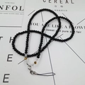 Handmade black crystal bead neck strap with clear accents for universal phone cases - Black
