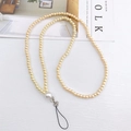 Elegant champagne pearl long mobile phone lanyard strap with silver metal clasp - Champagne