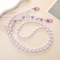 Beaded crossbody phone strap in purple and white with cat paw pearls and metal clips - Cat Paw Crossbody Style