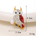 Silver owl brooch with white rhinestones and red enamel wings, size 4.5cm x 2.5cm - Silver Base Red Branch Owl