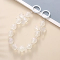 Detailed macro view of iridescent beads and bow charms with dual white spring clasps - Hand Chain / K007 Mermaid Luster Irregular Beads (White)