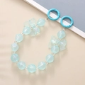Iridescent light blue beaded phone strap with acrylic bow charms and round spring clasps - Hand Chain / K005 Mermaid Luster Irregular Beads (Blue)