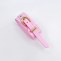 Detail view of pink leather wrist strap with gold buckle and adjustable metal rivets - Pink (Without Rivets)