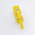 Detail view of bright yellow leather wrist strap with gold metal buckle and adjustable holes - Yellow (Without Rivets)