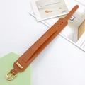 Brown leather smartphone wrist strap with golden alloy buckle and rivets for women - Coffee (Without Rivets)
