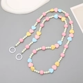 Colorful acrylic heart beaded phone chain with pink and blue beads and double round clips - Heart Beaded Style (K260)