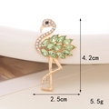 Pink flamingo brooch with green crystal feathers and sparkling rhinestone details - Alloy / D1608 Green