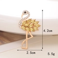 Golden flamingo brooch with amber crystals and white rhinestones, 4.2cm height - Alloy / D1609 Lemon Yellow