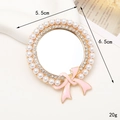 DIY runder Spiegel-Anhänger mit Perlen, Strass und rosa Emaille-Schleife, 5,5 cm Durchmesser - Gold (D2036)