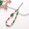 Christmas beaded phone strap with Santa Claus and tree charms on colorful wristlet lanyard - Christmas Tree Rabbit Phone Chain (K1435)