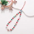 Detail of Christmas beaded phone strap with Santa, snowman and tree charms on white base - Crystal Christmas Phone Chain (K1434)
