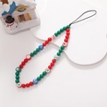 Dettaglio del ciondolo per telefono di Natale con Babbo Natale, pupazzo di neve e perline - Catena Cellulare Natalizia Stile Argilla Morbida (K1643)