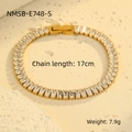 Detailansicht eines 17 cm langen goldenen Tennisarmbands mit rechteckigen Zirkonia-Steinen - Gold Rechteckiger Tennis Kette Stil (NMSB-E748-5)