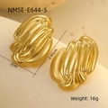 Detailed size view of gold plated vertical texture earrings showing dimensions and weight - Gold Wavy Texture Stud Earrings (NMSE-E644-5) / Gold