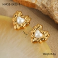 Detail of irregular molten gold heart earrings with white pearls and size markings - Heart Stud Earrings (NMSE-E423-1) / 18K Gold