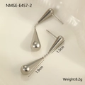 Boucles d'oreilles gouttes argentées polies avec chaînes fines, dimensions et poids inclus - Boucles d'Oreilles Larme à Deux Niveaux Argentée (NMSE-E457-2)