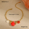 Detail of ocean-themed gold paperclip chain bracelet with starfish and turtle charms - Red Sea Turtle Style (NMSB-F412-2)