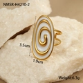 Macro shot of gold oval ring with white enamel swirls and adjustable double-band design - White Ring