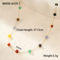 Detail view of colorful beads on a gold-plated stainless steel chain with length specs - 18K Gold / Colorful Style (NMSN-A419-1)