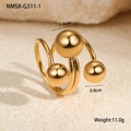 Detailed close-up of gold spiral ring with three polished beads on textured stone - One Size / Gold Minimalist Spiral Three Ball Style (NMSR-G311-1)