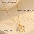 Detail view of 18K gold plated heart pendant necklace with letter Y and zircon inlay - 18K Gold / Letter Y (NMSN-G719-1)