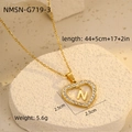 Macro shot of gold heart necklace with zircon N letter showing 2.5cm pendant dimensions - 18K Gold / Letter N (NMSN-G719-3)