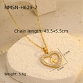 Detail of 18K gold-plated heart pendant necklace with zircon letter K and size dimensions - 18K Gold / Letter K (NMSN-H629-2)