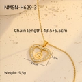 Detail view of 18K gold plated heart pendant necklace with Zircon letter G and dimensions - 18K Gold / Letter G (NMSN-H629-3)