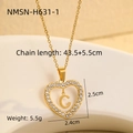 Close-up of golden heart pendant with crystal border and hanging letter C detail - 18K Gold / Letter C (NMSN-H631-1)