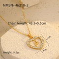 Detail of 18K gold plated heart pendant with zircon letter P and product dimensions - 18K Gold / Letter P (NMSN-H6210-2)