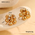 Detail view of golden cluster stud earrings with zircon stones on white stone props - One Size / Gold Cluster Ball Rhinestone Stud Earrings (NMSE-G343-3)